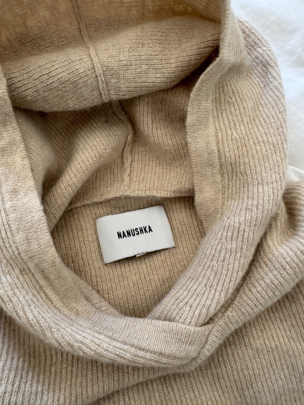 Nanushka MOG Cashmere Wool Knit Hoodie in Taupe - Picture 2 of 9